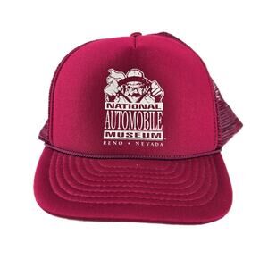 Vintage National Automobile Museum Trucker Hat Maroon Adjustable Cap Reno Nevada